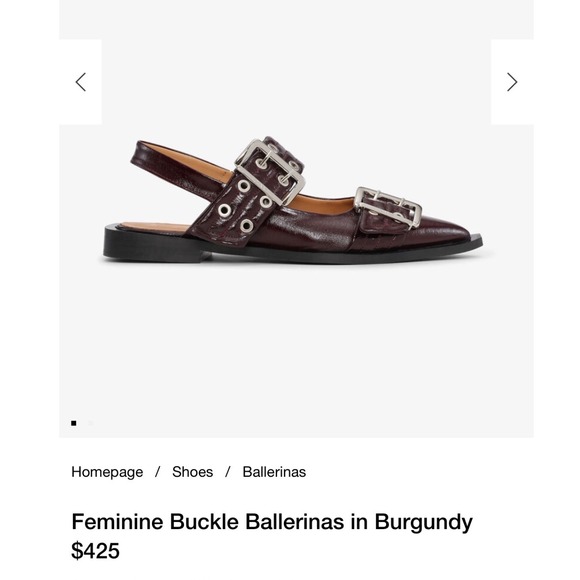 Ganni Shoes - GANNI FEMININE STUDDED BUCKLE BALLERINA FLATS IN BURGUNDY VEGAN LEATHER